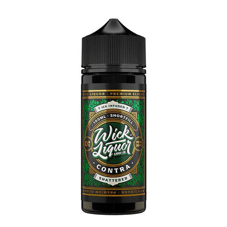 Wick Liquor Shattered E-Liquid contra shattered 100ml shortfill bottle on a white background - uk vape sales