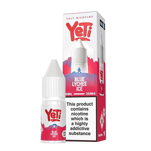 Yeti Summit Nic Salts blue lychee ice 10ml nic salt bottle and packaging on white background - uk vape sales