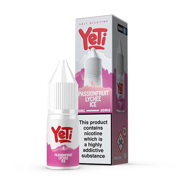 Yeti Summit Nic Salts passionfruit lychee ice 10ml nic salt bottle and packaging on white background - uk vape sales