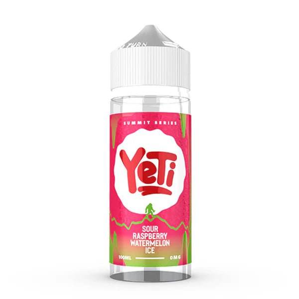 Yeti Summit E-Liquid sour raspberry watermelon ice 100ml shortfill bottle on a white background - uk vape sales