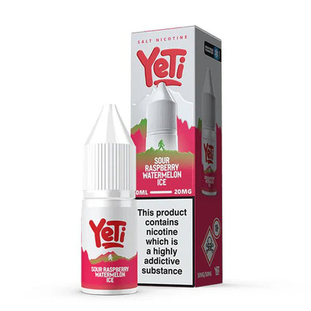 Yeti Summit Nic Salts sour raspberry watermelon ice 10ml nic salt bottle and packaging on white background - uk vape sales