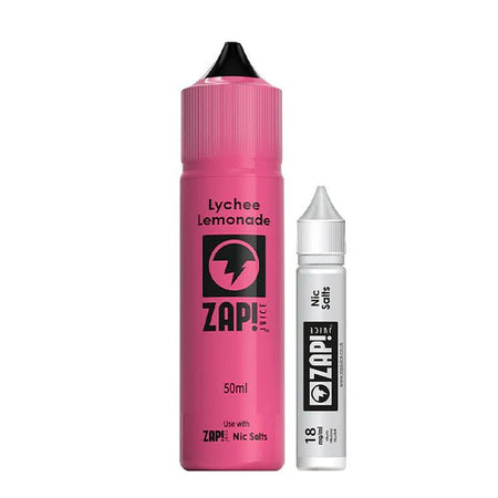 Zap Juice E-Liquid lychee lemonade 50ml shortfill and 10ml nic salt bottles on white background - uk vape sales
