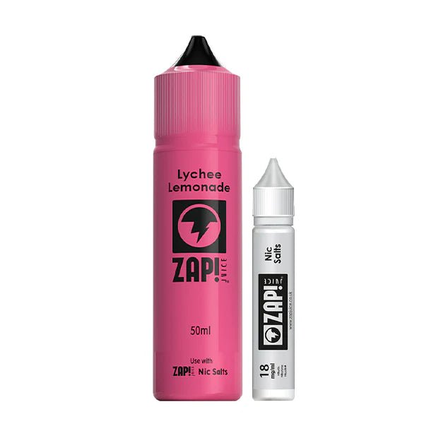 Zap Juice E-Liquid lychee lemonade 50ml shortfill and 10ml nic salt bottles on white background - uk vape sales