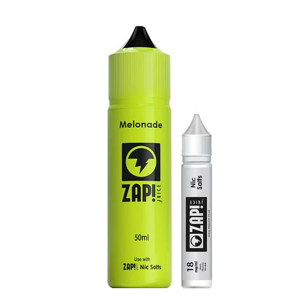 Zap Juice E-Liquid melonade 50ml shortfill and 10ml nic salt bottles on white background - uk vape sales