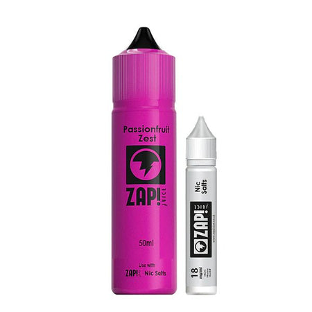 Zap Juice E-Liquid passionfruit zest 50ml shortfill and 10ml nic salt bottles on white background - uk vape sales