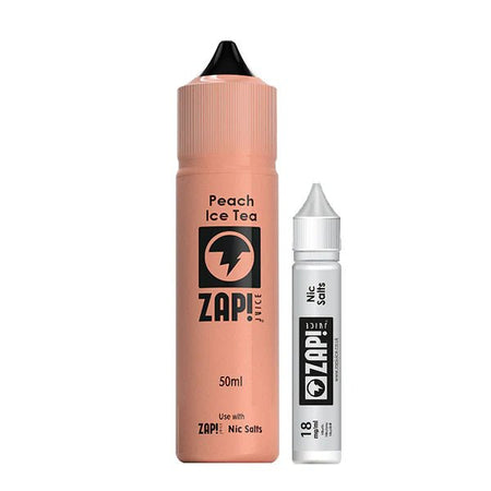 Zap Juice E-Liquid peach ice tea 50ml shortfill and 10ml nic salt bottles on white background - uk vape sales