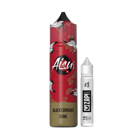 Aisu E-Liquid blackcurrant 50ml shortfill and nic salt bottles on white background - UK vape sales