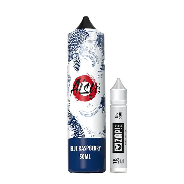 Aisu E-Liquid blue raspberry 50ml shortfill and nic salt bottles on white background - UK vape sales