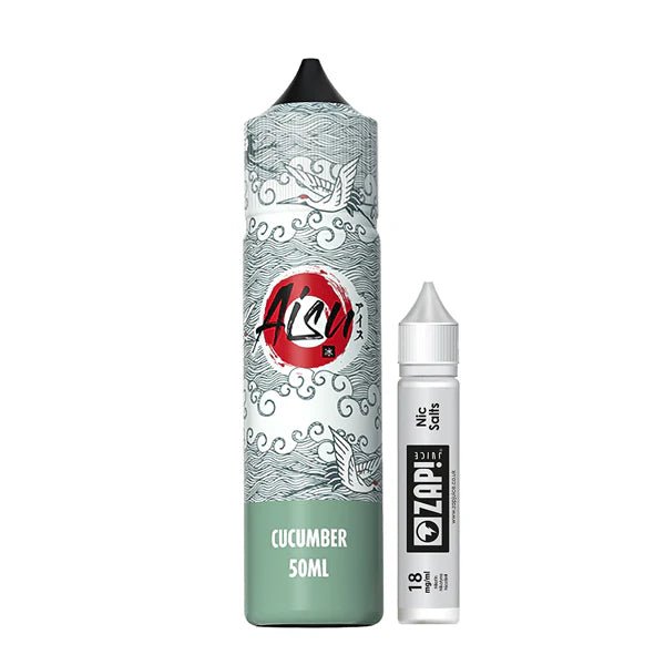 Aisu E-Liquid cucumber 50ml shortfill and nic salt bottles on white background - UK vape sales