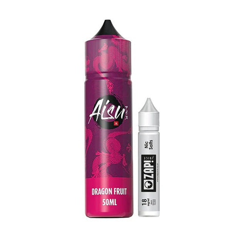 Aisu E-Liquid dragon fruit 50ml shortfill and nic salt bottles on white background - UK vape sales