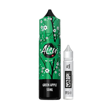 Aisu E-Liquid green apple 50ml shortfill and nic salt bottles on white background - UK vape sales