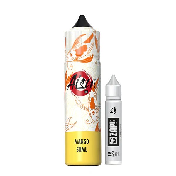 Aisu E-Liquid mango 50ml shortfill and nic salt bottles on white background - UK vape sales