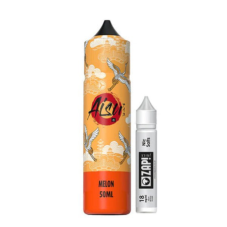 Aisu E-Liquid melon 50ml shortfill and nic salt bottles on white background - UK vape sales