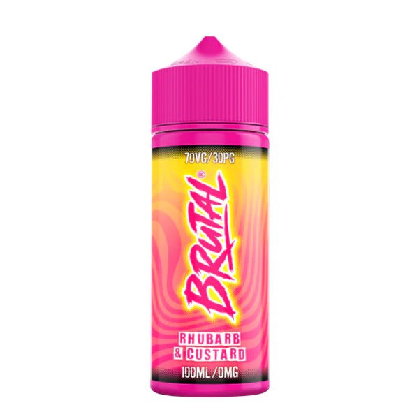 Brutal E-Liquid rhubarb & custard 100ml shortfill bottle on a white background - UK vape sales