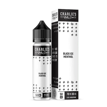 Charlie's Chalk Dust E-Liquid black ice menthol 50ml shortfill bottle and packaging on a white background - UK vape sales