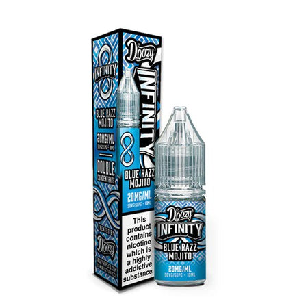 Doozy Infinity Nic Salts blue razz mojito 10ml nic salt bottle with packaging on white background - uk vape sales