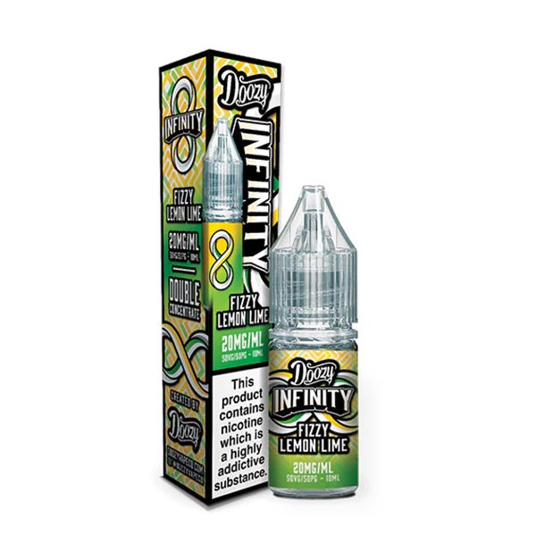 Doozy Infinity Nic Salts fizzy lemon lime 10ml nic salt bottle with packaging on white background - uk vape sales