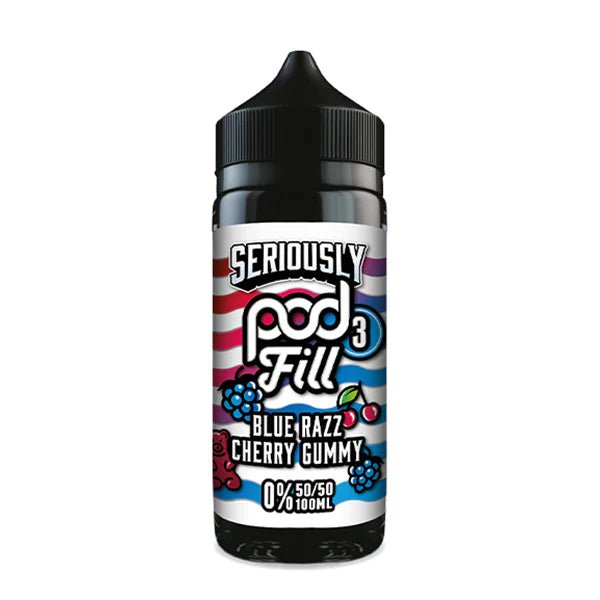 Doozy Seriously Pod Fill X3 E-Liquid blue razz cherry gummy 100ml shortfill bottle on white background - UK vape sales