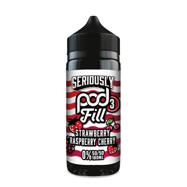 Doozy Seriously Pod Fill X3 E-Liquid strawberry raspberry cherry 100ml shortfill bottle on white background - UK vape sales