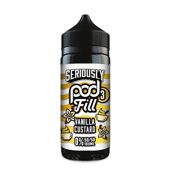 Doozy Seriously Pod Fill X3 E-Liquid vanilla custard  100ml shortfill bottle on white background - UK vape sales