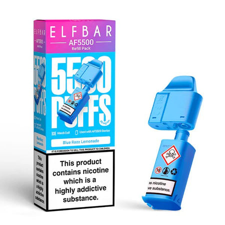 Elf Bar AF5500 Refill Pods blue razz lemonade with packaging on a white background - uk vape sales