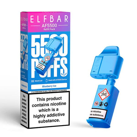 Elf Bar AF5500 Refill Pods blueberry ice with packaging on a white background - uk vape sales