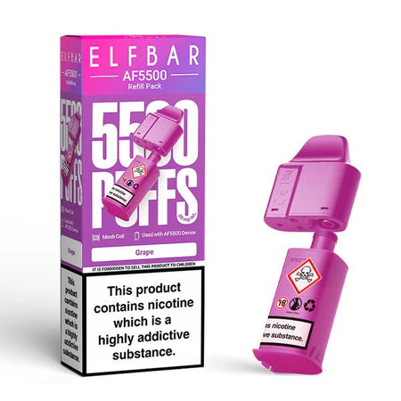 Elf Bar AF5500 Refill Pods grape with packaging on a white background - uk vape sales