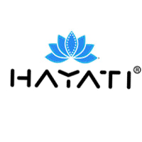 Hayati logo with a blue lotus flower on a white background