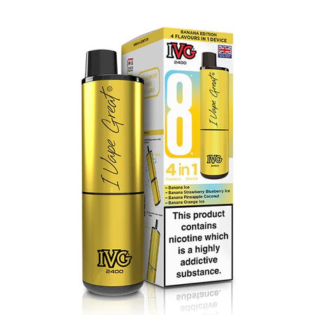 IVG 2400 vape kit banana edition device and packaging on a white background - uk vape sales