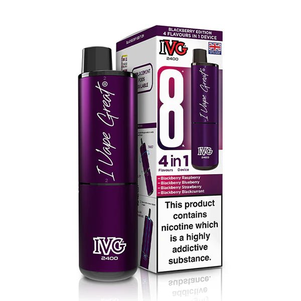 IVG 2400 vape kit blackbeery edition device and packaging on a white background - uk vape sales