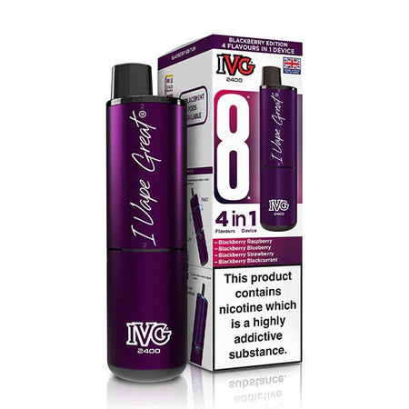 IVG 2400 vape kit blackbeery edition device and packaging on a white background - uk vape sales