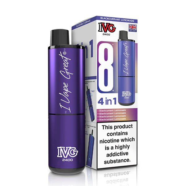 IVG 2400 vape kit blackcurrant lemonade device and packaging on a white background - uk vape sales