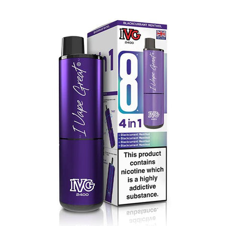 IVG 2400 vape kit blackcurrant menthol device and packaging on a white background - uk vape sales