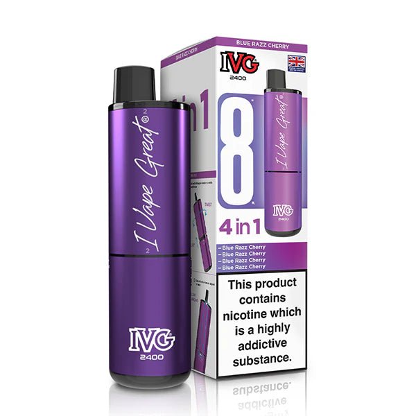 IVG 2400 vape kit blue razz cherry device and packaging on a white background - uk vape sales