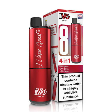 IVG 2400 vape kit fizzy cherry device and packaging on a white background - uk vape sales