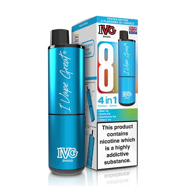 IVG 2400 vape kit frozen edition device and packaging on a white background - uk vape sales