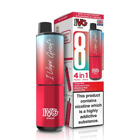 IVG 2400 vape kit fruit n mint edition device and packaging on a white background - uk vape sales