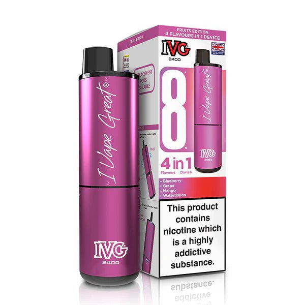 IVG 2400 vape kit fruits edition device and packaging on a white background - uk vape sales