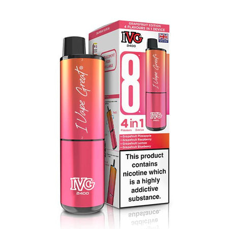 IVG 2400 vape kit grapefruit edition device and packaging on a white background - uk vape sales