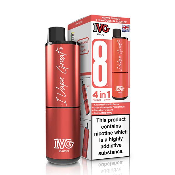 IVG 2400 vape kit guava edition device and packaging on a white background - uk vape sales