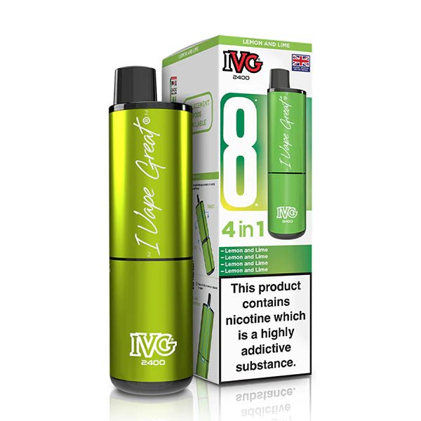 IVG 2400 vape kit lemon and lime device and packaging on a white background - uk vape sales