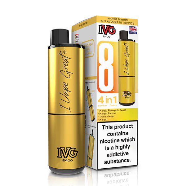 IVG 2400 vape kit mango edition device and packaging on a white background - uk vape sales