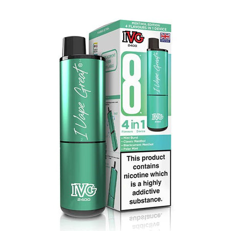 IVG 2400 vape kit menthol edition device and packaging on a white background - uk vape sales