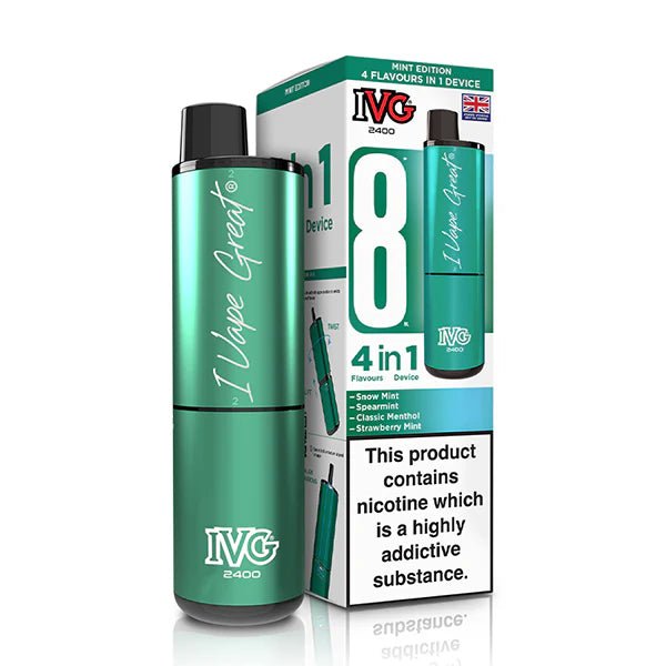 IVG 2400 vape kit mint edition device and packaging on a white background - uk vape sales