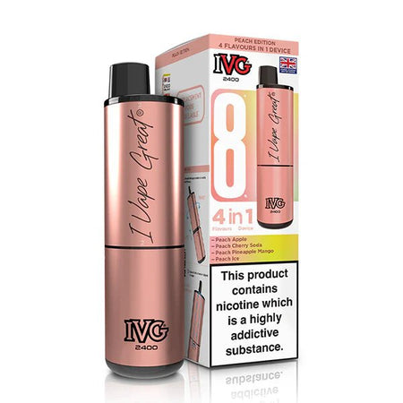 IVG 2400 vape kit peach edition device and packaging on a white background - uk vape sales
