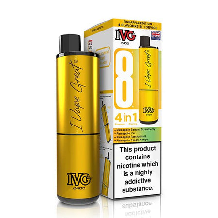 IVG 2400 vape kit pineapple edition device and packaging on a white background - uk vape sales
