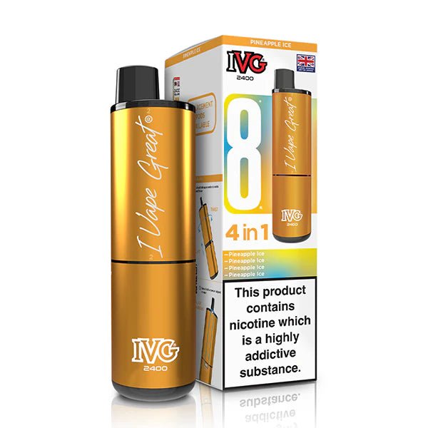 IVG 2400 vape kit pineapple ice device and packaging on a white background - uk vape sales