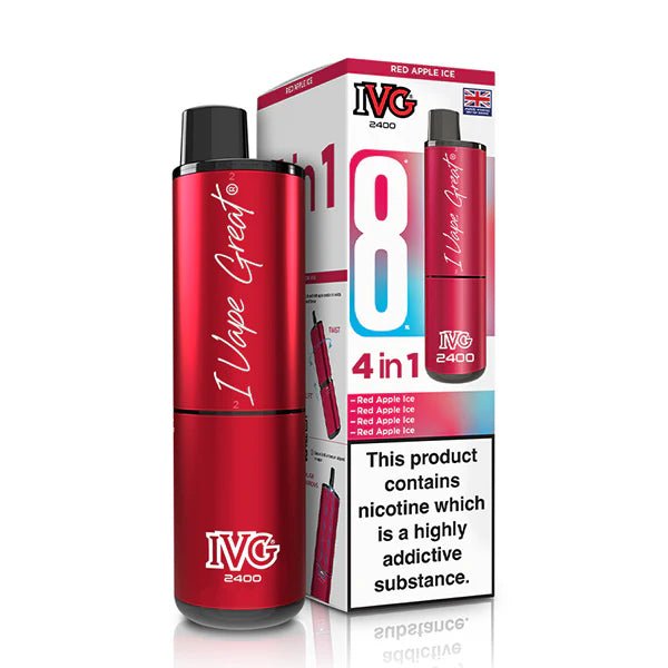 IVG 2400 vape kit red apple ice device and packaging on a white background - uk vape sales