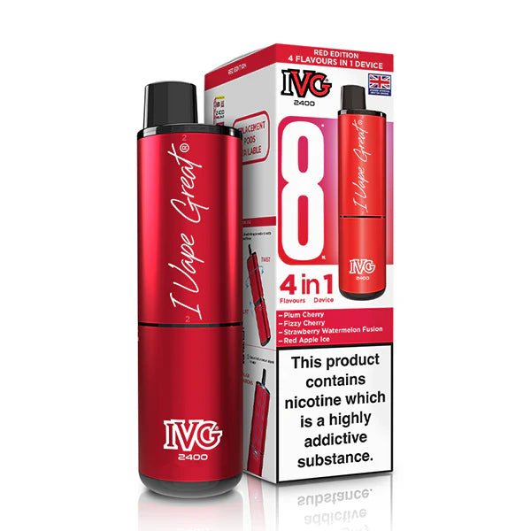 IVG 2400 vape kit red edition device and packaging on a white background - uk vape sales