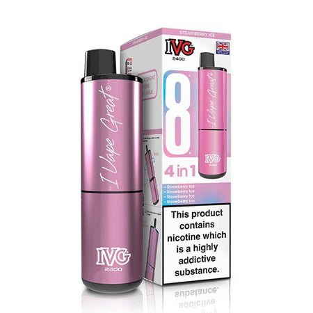 IVG 2400 vape kit strawberry ice device and packaging on a white background - uk vape sales